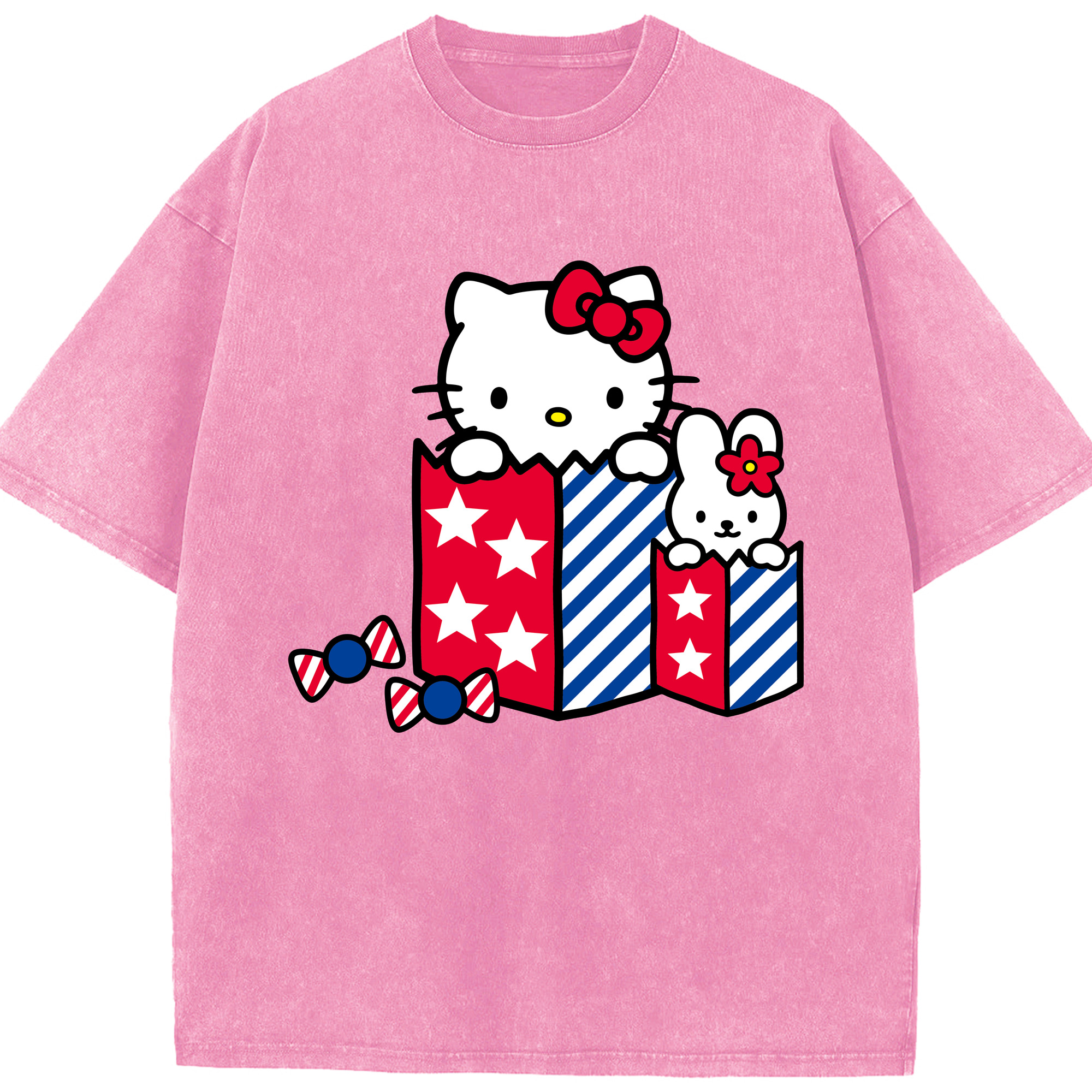（画像用） Hello Kitty ハローキティ 綿100% ヴィンテージ風 半袖Tシャツ（フロントプリント）